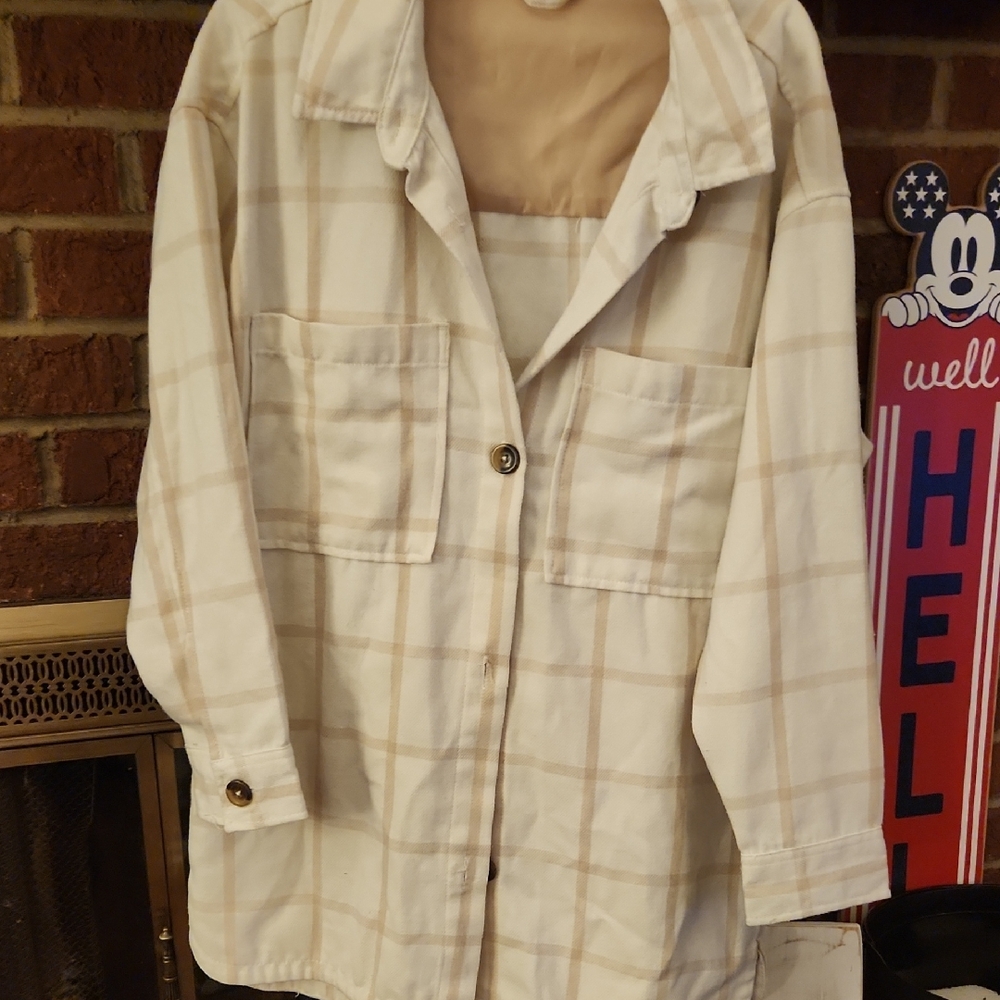 Serra Cream and Tan Plaid Utility Jacket